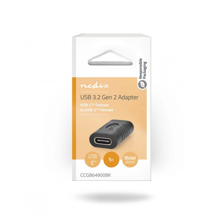 Nedis USB-C™ Adapter | USB 3.2 Gen 2 | USB-C™ Hunn | USB-C™ Hunn | 4K@60Hz | 10 Gbps | Rund | Nikkel belagt | Sort | Boks
