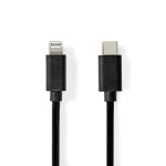 Nedis Lightning Kabel | USB 2.0 | Apple Lightning 8-Pinners | USB-C™ Hann | 480 Mbps | Nikkel belagt | 1.00 m | Rund | PVC | Sort | Label