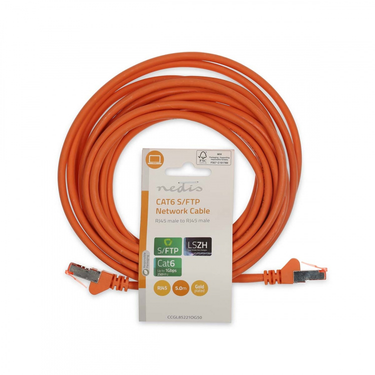Nedis CAT6 Nettverkskabel | RJ45 Han | RJ45 Han | S/FTP | 5.00 m | Rund | LSZH | Oransje | Label Nedis CAT6 Nettverkskabel | RJ45 Han | RJ45 Han | S/FTP | 5.00 m | Rund | LSZH | Oransje | Label