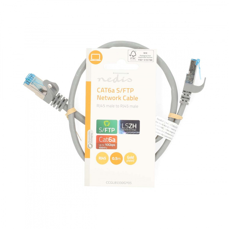Nedis CAT6a nettverkskabel | S/FTP | RJ45 Han | RJ45 Han | 0.50 m | Snagless | Rund | LSZH | Grå | Label