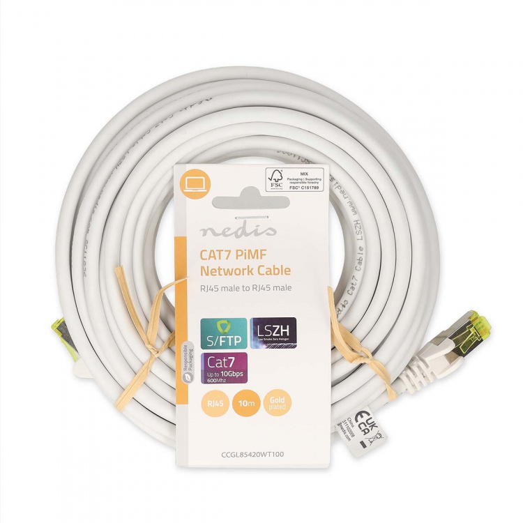 Nedis CAT7 nettverkskabel | S/FTP | RJ45 Han | RJ45 Han | 10.0 m | Snagless | Rund | LSZH | Hvit | Label