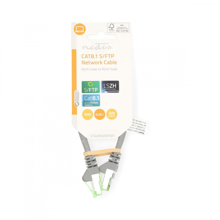 Nedis Cat 8.1 nettverkskabel | S/FTP | RJ45 Han | RJ45 Han | 0.25 m | Rund | LSZH | Grå | Label Nedis Cat 8.1 nettverkskabel | S/FTP | RJ45 Han | RJ45 Han | 0.25 m | Rund | LSZH | Grå | Label