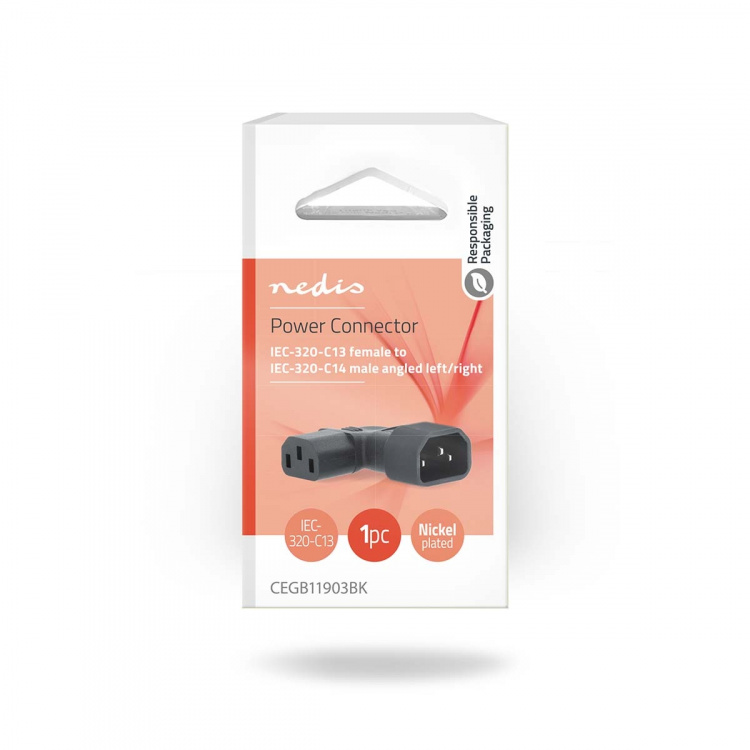Nedis Extension Plug | IEC-320-C13 | IEC-320-C14 | Vinklet Venstre | Nikkel belagt | PVC | Sort | Boks | 1 stk Nedis Extension Plug | IEC-320-C13 | IEC-320-C14 | Vinklet Venstre | Nikkel belagt | PVC | Sort | Boks | 1 stk