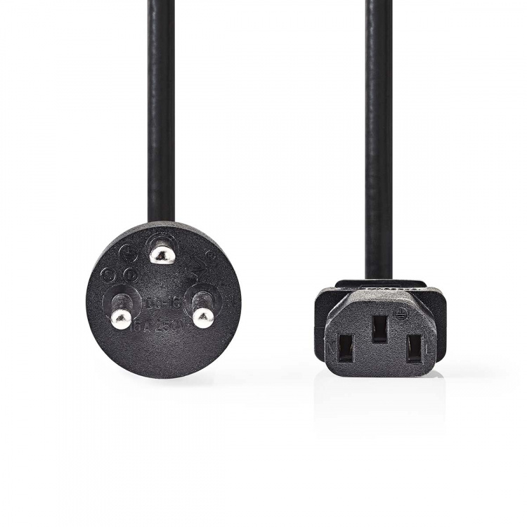 Nedis Strømkabel | Danmark Mann | IEC-320-C13 | Rett | Rett | Nikkel belagt | 2.00 m | Rund | PVC | Sort | Label