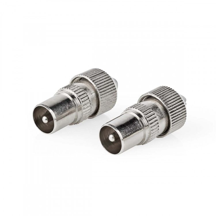 Nedis IEC (koaks) Connector | Rett | Hann | Nikkel belagt | 75 Ohm | Skrue | Kabeltilførselsdiameter: 7.0 mm | Metall | Sølv | 2 stk. | Boks