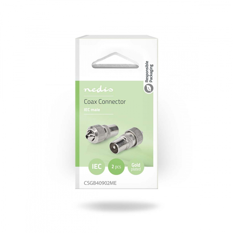 Nedis IEC (koaks) Connector | Rett | Hann | Nikkel belagt | 75 Ohm | Skrue | Kabeltilførselsdiameter: 7.0 mm | Metall | Sølv | 2 stk. | Boks
