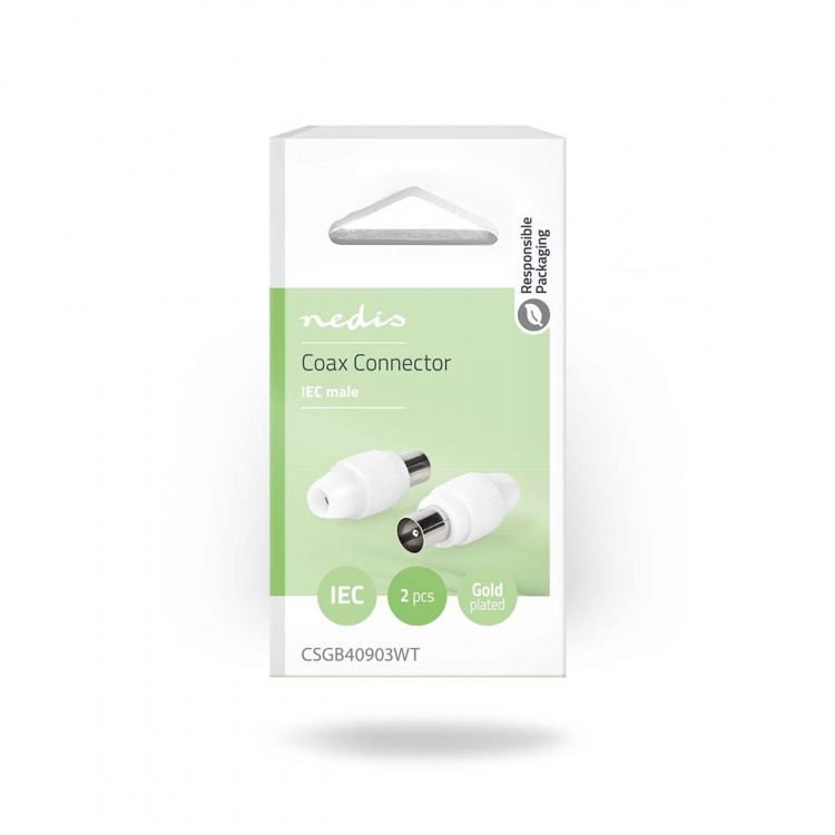 Nedis IEC (koaks) Connector | Rett | Hann | Nikkel belagt | 75 Ohm | Skrue | Kabeltilførselsdiameter: 7.0 mm | Metall / PVC | Hvit | 2 stk. | Boks Nedis IEC (koaks) Connector | Rett | Hann | Nikkel belagt | 75 Ohm | Skrue | Kabeltilførselsdiameter: 7.0 mm | Metall / PVC | Hvit | 2 stk. | Boks