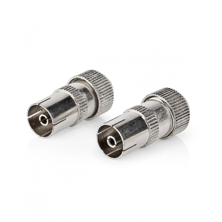 Nedis IEC (koaks) Connector | Rett | Hunn | Nikkel belagt | 75 Ohm | Skrue | Kabeltilførselsdiameter: 7.0 mm | Metall | Sølv | 2 stk. | Boks Nedis IEC (koaks) Connector | Rett | Hunn | Nikkel belagt | 75 Ohm | Skrue | Kabeltilførselsdiameter: 7.0 mm | Metall | Sølv | 2 stk. | Boks