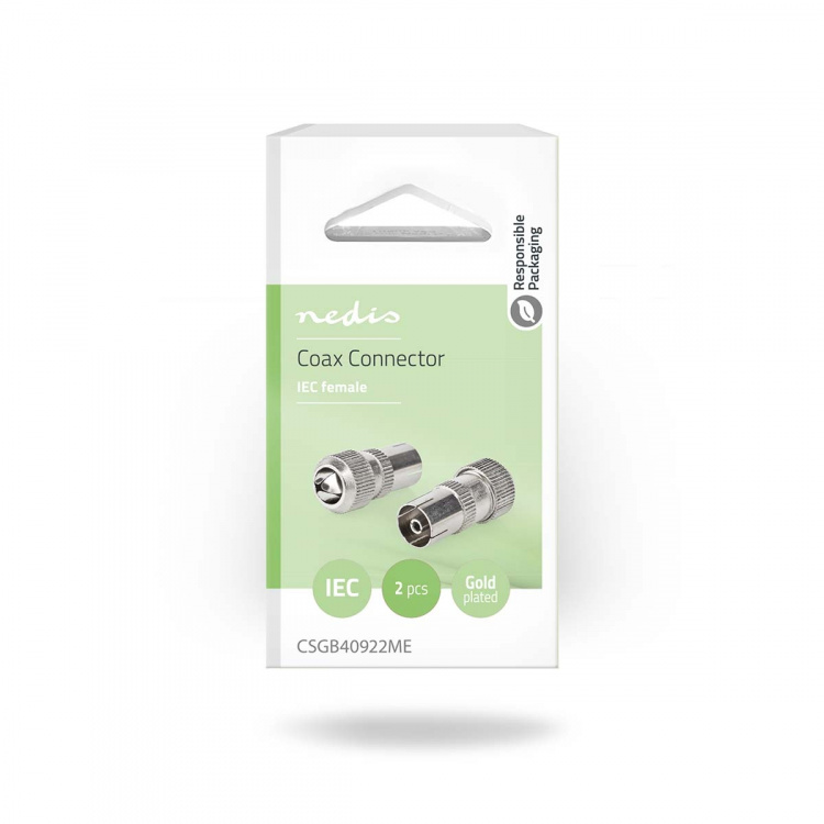 Nedis IEC (koaks) Connector | Rett | Hunn | Nikkel belagt | 75 Ohm | Skrue | Kabeltilførselsdiameter: 7.0 mm | Metall | Sølv | 2 stk. | Boks Nedis IEC (koaks) Connector | Rett | Hunn | Nikkel belagt | 75 Ohm | Skrue | Kabeltilførselsdiameter: 7.0 mm | Metall | Sølv | 2 stk. | Boks