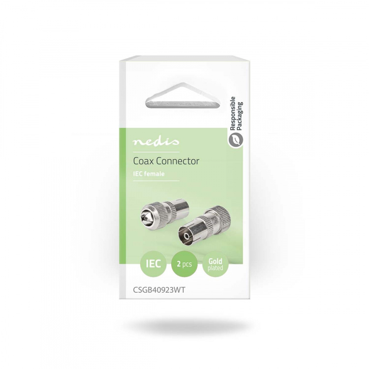 Nedis IEC (koaks) Connector | Rett | Hunn | Nikkel belagt | 75 Ohm | Skrue | Kabeltilførselsdiameter: 7.0 mm | Metall / PVC | Hvit | 2 stk. | Boks Nedis IEC (koaks) Connector | Rett | Hunn | Nikkel belagt | 75 Ohm | Skrue | Kabeltilførselsdiameter: 7.0 mm | Metall / PVC | Hvit | 2 stk. | Boks