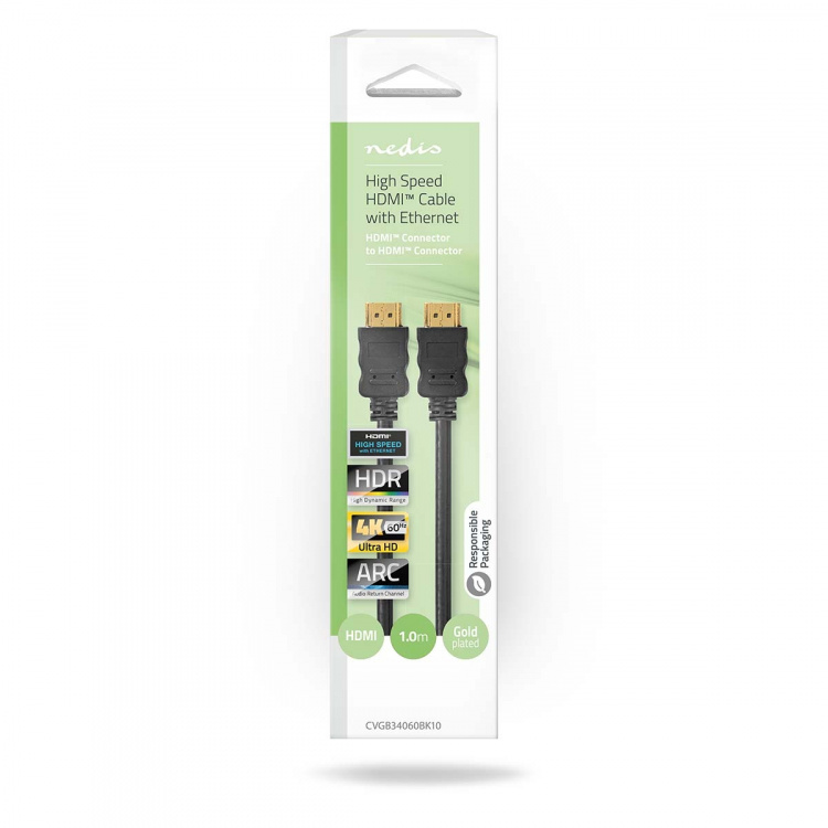 Nedis High Speed HDMI ™ kabel med Ethernet | HDMI ™ -kontakt | HDMI ™ -kontakt | 4K@60Hz | ARC | 18 Gbps | 1.00 m | Rund | PVC | Sort | Boks Nedis High Speed HDMI ™ kabel med Ethernet | HDMI ™ -kontakt | HDMI ™ -kontakt | 4K@60Hz | ARC | 18 Gbps | 1.00 m | Rund | PVC | Sort | Boks