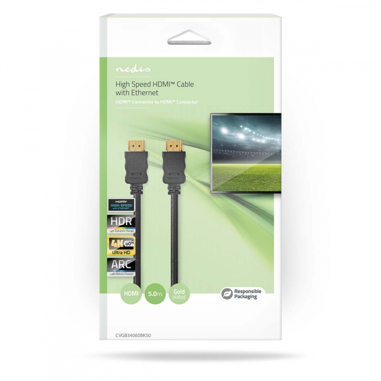 Nedis High Speed ​​HDMI ™ kabel med Ethernet | HDMI ™ -kontakt | HDMI ™ -kontakt | 4K@60Hz | ARC | 18 Gbps | 5.00 m | Rund | PVC | Sort | Boks