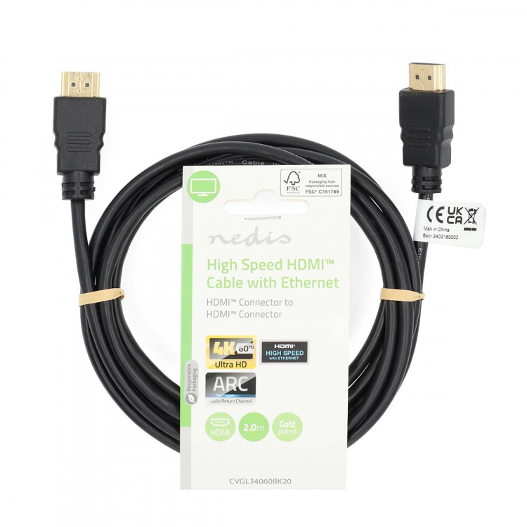 Nedis High Speed HDMI ™ kabel med Ethernet | HDMI ™ -kontakt | HDMI ™ -kontakt | 4K@60Hz | ARC | 18 Gbps | 2.00 m | Rund | PVC | Sort | Label Nedis High Speed HDMI ™ kabel med Ethernet | HDMI ™ -kontakt | HDMI ™ -kontakt | 4K@60Hz | ARC | 18 Gbps | 2.00 m | Rund | PVC | Sort | Label