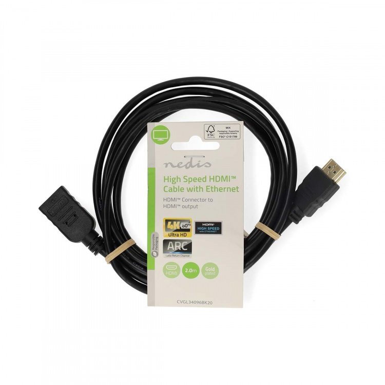 Nedis High Speed HDMI ™ kabel med Ethernet | HDMI ™ -kontakt | HDMI™ Output | 4K@60Hz | ARC | 10.2 Gbps | 2.00 m | Rund | PVC | Sort | Label Nedis High Speed HDMI ™ kabel med Ethernet | HDMI ™ -kontakt | HDMI™ Output | 4K@60Hz | ARC | 10.2 Gbps | 2.00 m | Rund | PVC | Sort | Label