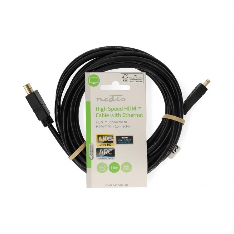 Nedis High Speed HDMI ™ kabel med Ethernet | HDMI ™ -kontakt | HDMI ™ minikontakt | 4K@30Hz | 10.2 Gbps | 3.00 m | Rund | PVC | Sort | Label Nedis High Speed HDMI ™ kabel med Ethernet | HDMI ™ -kontakt | HDMI ™ minikontakt | 4K@30Hz | 10.2 Gbps | 3.00 m | Rund | PVC | Sort | Label