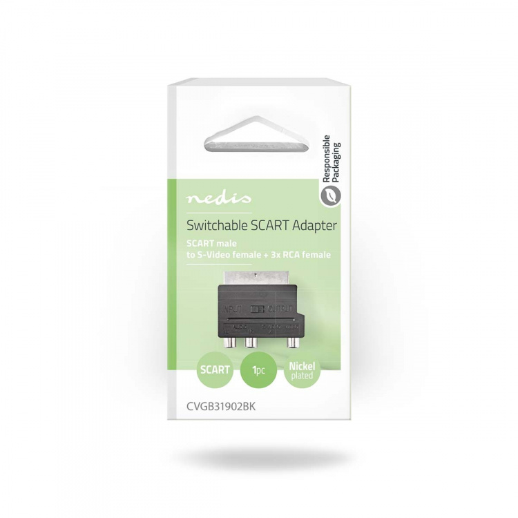 Nedis SCART-adapter | SCART Hann | S-Video Female / 3x RCA Hunn | Nikkel belagt | Kan Veksles | ABS | Sort | 1 stk. | Boks