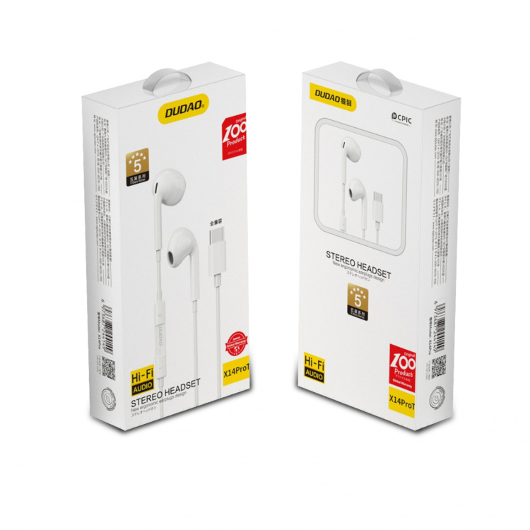 Dudao X14ProT in-ear hörlurar USB-C 1,2 m vit