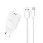 Dudao A4EU USB-A 2.1A power charger - white + USB-A - USB-C cable