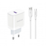 Dudao A20EU USB-A 18W nätladdare - vit + USB-A - USB-C-kabel