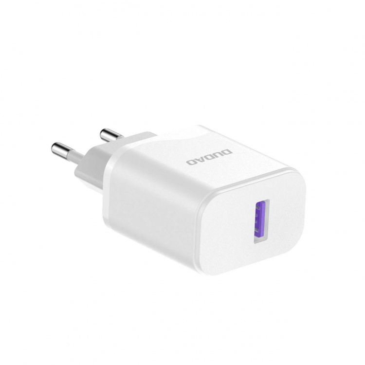 Dudao A20EU USB-A 18W nätladdare - vit + USB-A - USB-C-kabel