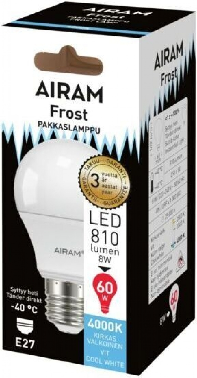 Airam LED frosted pære, E27, 4000K, 810 lm, opal Airam LED frosted pære, E27, 4000K, 810 lm, opal