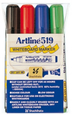 Artline whiteboardpenn, skråspiss, 4 farger