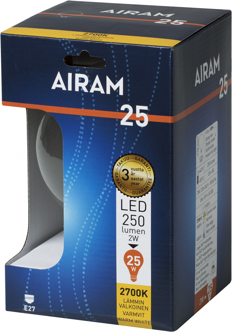 Airam Globe LED-kulepære, E27, 2700 K, 250 lm