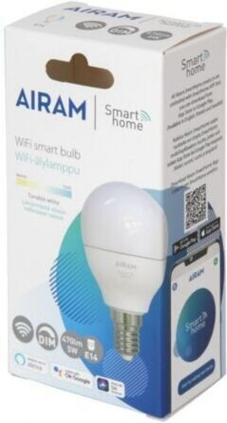 Airam SmartHome P45 liten kuppel-LED-pære, E14, opal, 470 lm, justerbar hvit, WiFi