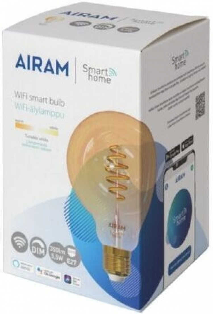 Airam SmartHome Globe 95 glødelampe, E27, ravfarget, 350lm, 1800-3000K, WiFi Airam SmartHome Globe 95 glødelampe, E27, ravfarget, 350lm, 1800-3000K, WiFi