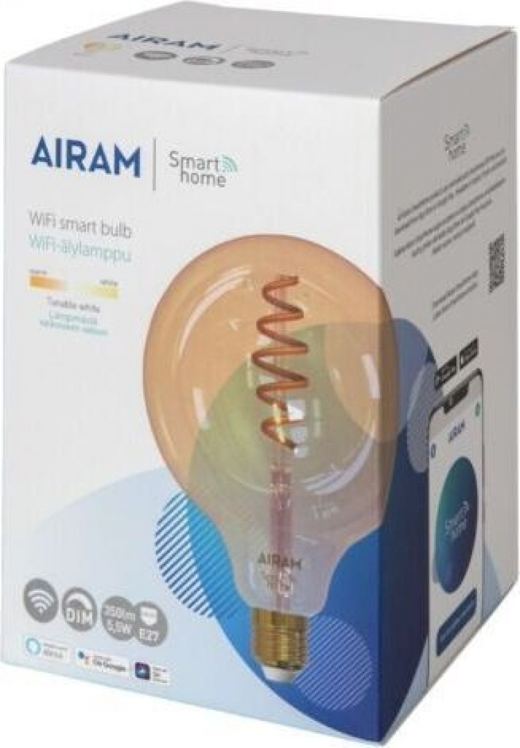 Airam SmartHome Globe 125 glødelampe, E27, ravfarget, 350lm, 1800-3000K, WiFi