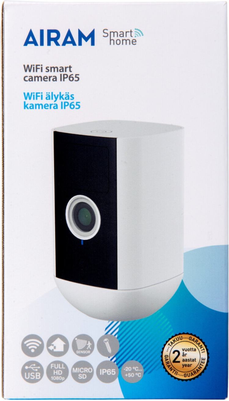Airam SmartHome-kamera IP65, Wi-Fi-nettverk Airam SmartHome-kamera IP65, Wi-Fi-nettverk