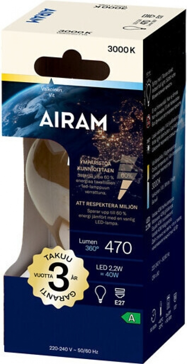 Airam LED A60-lampe, E27, 3000K, 470lm, klar kobber Airam LED A60-lampe, E27, 3000K, 470lm, klar kobber