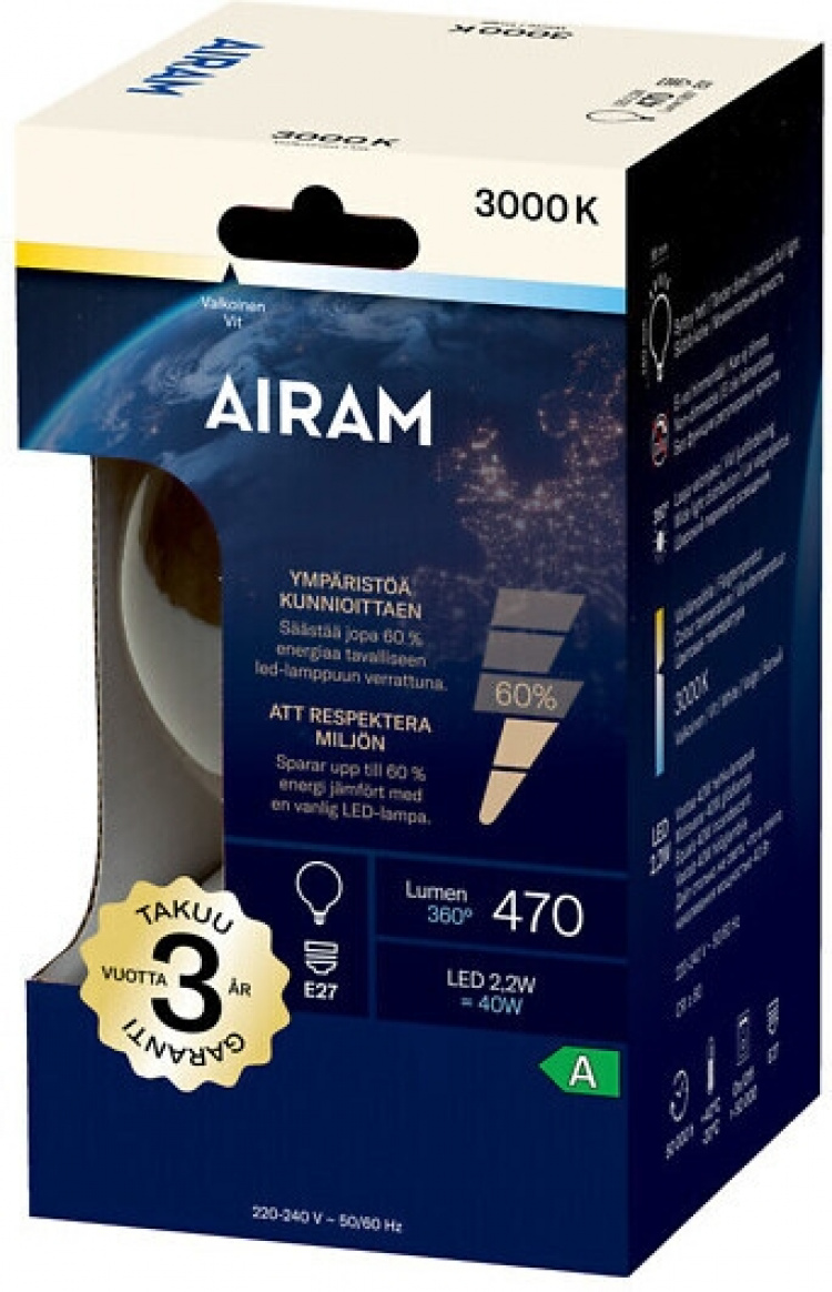 Airam LED G95-pære, E27, 3000K, 470lm, klar kobber Airam LED G95-pære, E27, 3000K, 470lm, klar kobber