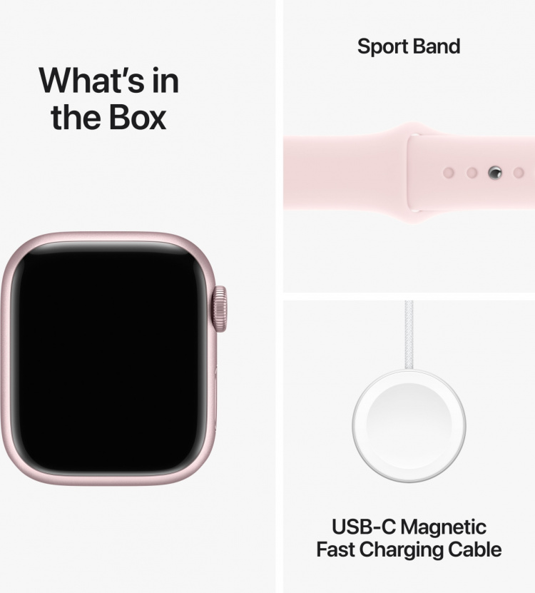 Apple Watch Series 9 (GPS) 41 mm rosa aluminiumsdeksel og rosa sportsrem, M/L (MR943)