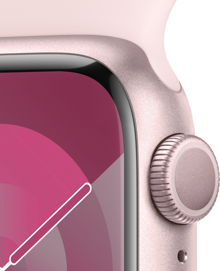 Apple Watch Series 9 (GPS) 41 mm rosa aluminiumsdeksel og rosa sportsrem, M/L (MR943)