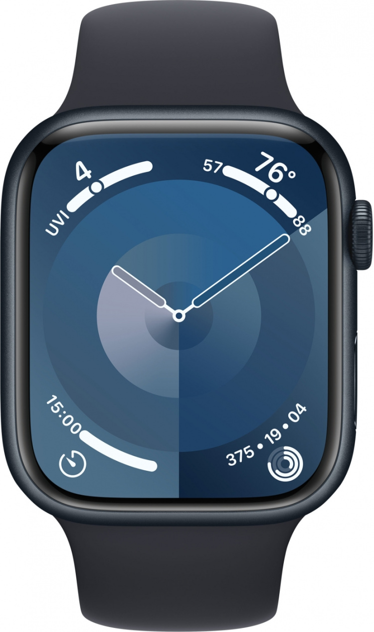 Apple Watch Series 9 (GPS) 45 mm midnattsblå aluminiumsdeksel og midnattsblå sportsrem, M/L (MR9A3)