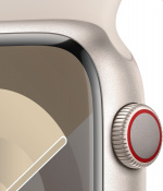 Apple Watch Series 9 (GPS + Cellular) 45 mm aluminiumsdeksel i stjernehvitt og sportsarmbånd i stjernehvitt, S/M (MRM83)