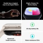 Apple Watch Series 9 (GPS + Cellular) 45 mm sølvfarget aluminiumsdeksel og stormblått sportsarmbånd, M/L (MRMH3)