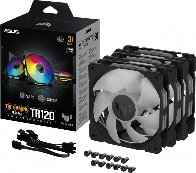 ASUS TUF Gaming TR 120 ARGB PWM-vifte, 120 mm, svart, 3-pakning ASUS TUF Gaming TR 120 ARGB PWM-vifte, 120 mm, svart, 3-pakning