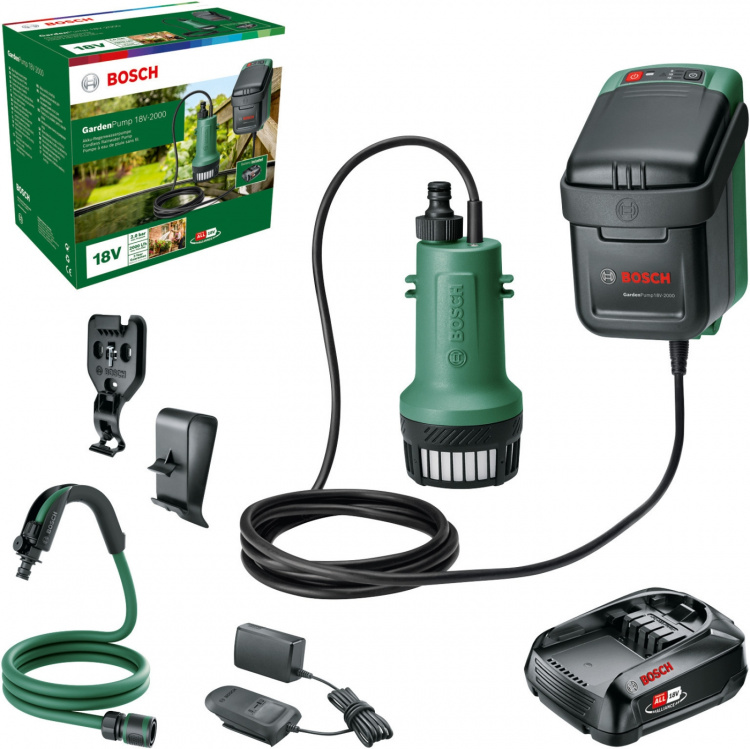 Bosch GardenPump 18V-2000 oppladbar vannpumpe, 2,5 Ah batteri