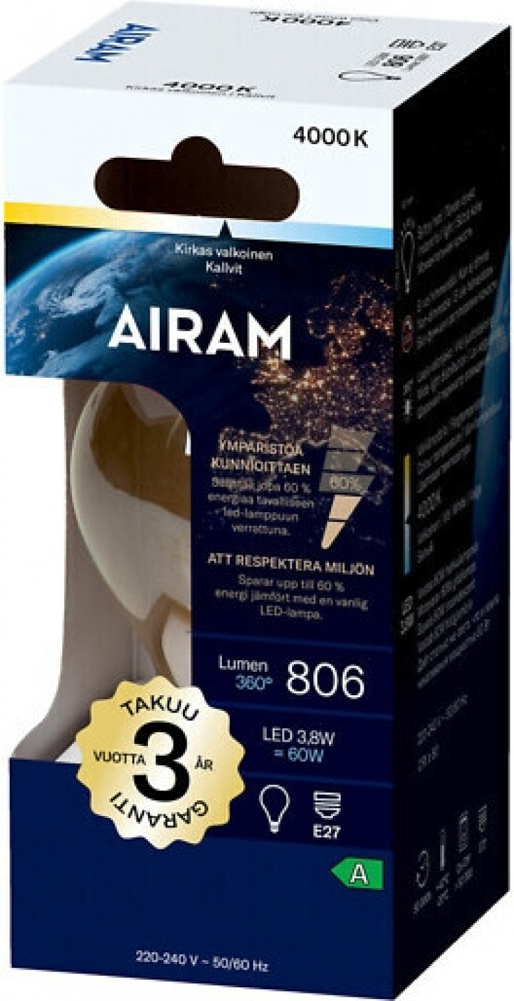 Airam LED A60-lampe, E27, 4000K, 806lm, klar kobber