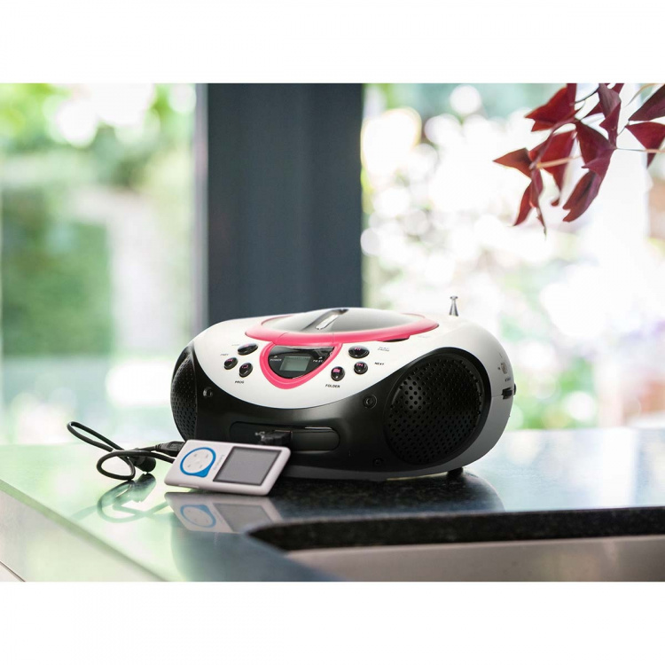 Lenco Bærbar FM-radio, CD- og USB-spiller Rosa Lenco Bærbar FM-radio, CD- og USB-spiller Rosa