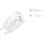 Xo vegglader CE07 PD 35W 2x USB-C hvit + USB-C - Lightning-kabel