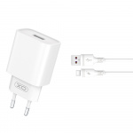 Xo vegglader CE02D QC 3.0 18W 1x USB hvit + USB-C-kabel