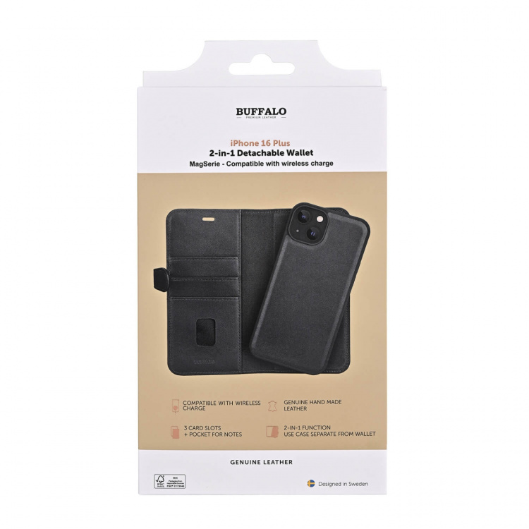 Buffalo 2in1 Leather 3 card MagSeries iPhone 16 Plus Black Buffalo 2in1 Leather 3 card MagSeries iPhone 16 Plus Black