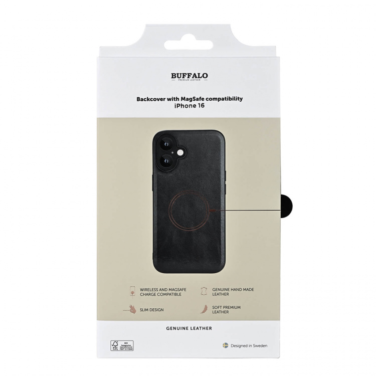 Buffalo Mobildeksel Lær MagSeries Svart - iPhone 16 Buffalo Mobildeksel Lær MagSeries Svart - iPhone 16