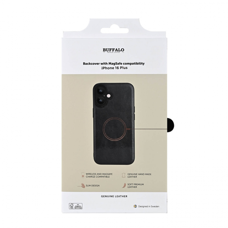 Buffalo Back cover Leather Magseries iPhone 16 Plus Black Buffalo Back cover Leather Magseries iPhone 16 Plus Black