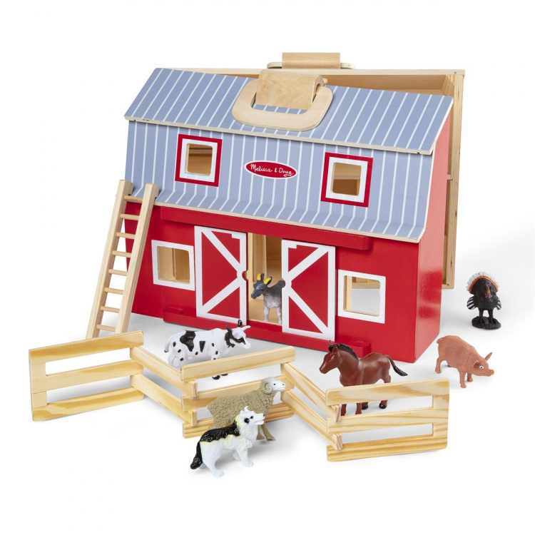 Melissa & Doug Fold & Go-fjøs i tre