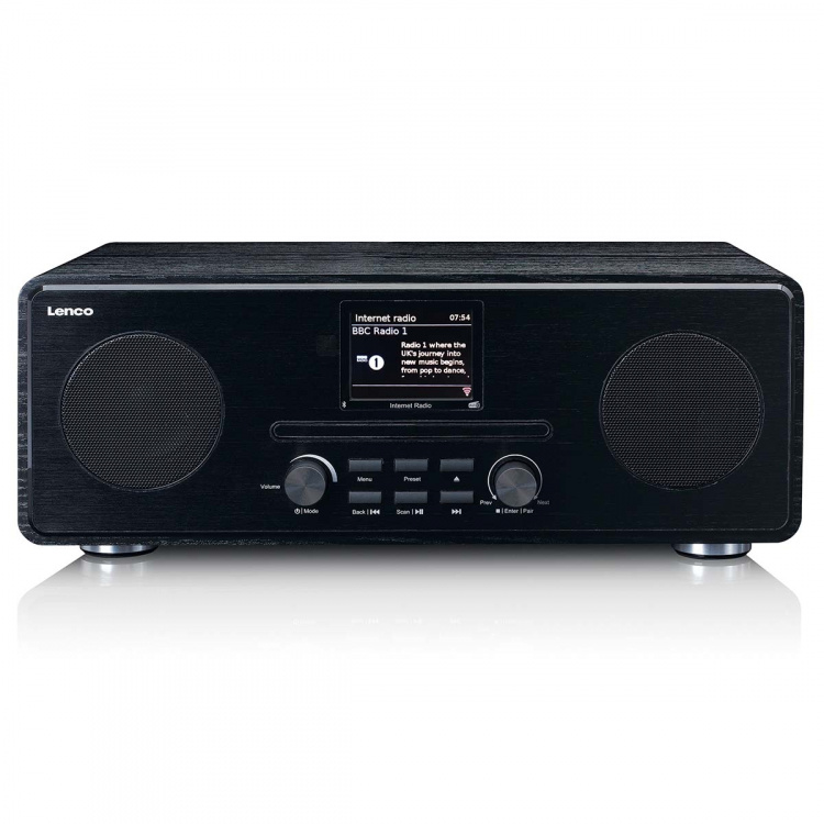 Lenco Internett / DAB+ / FM-radio med CD-spiller og Bluetooth® Svart Lenco Internett / DAB+ / FM-radio med CD-spiller og Bluetooth® Svart