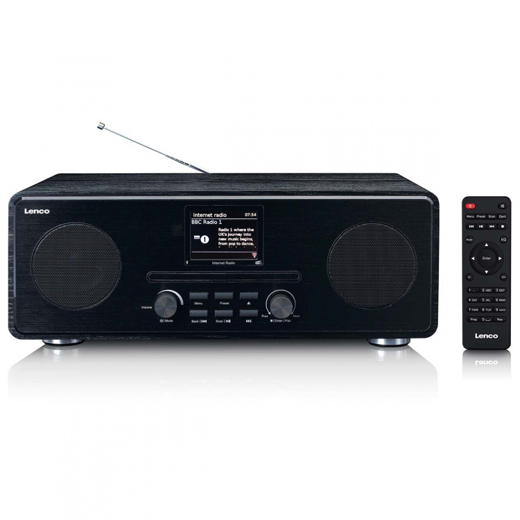 Lenco Internett / DAB+ / FM-radio med CD-spiller og Bluetooth® Svart Lenco Internett / DAB+ / FM-radio med CD-spiller og Bluetooth® Svart